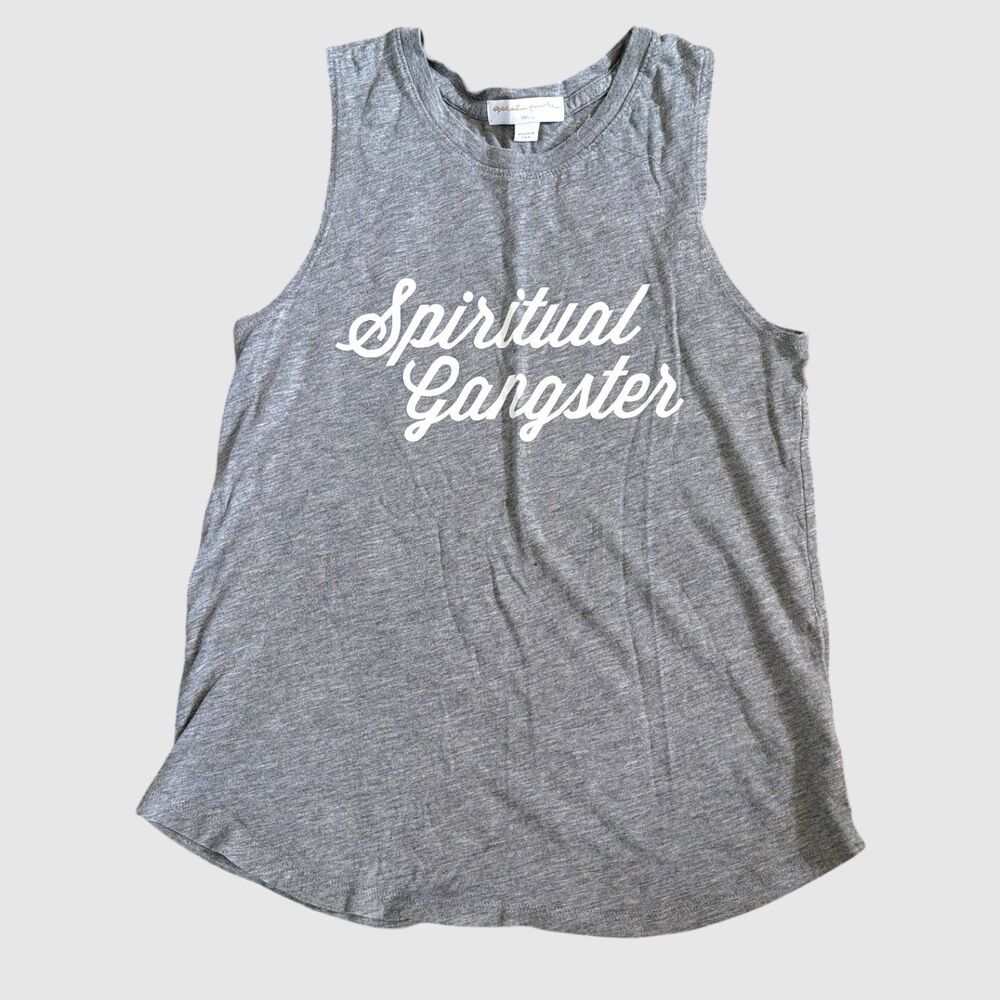 Spiritual Gangster Women's Gray Script Graphic Sleeveless Tank Top Size S NWOT